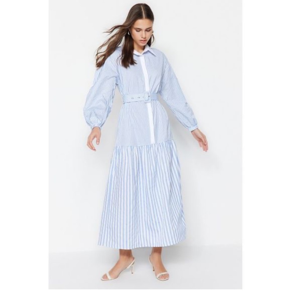 Blue and white dress